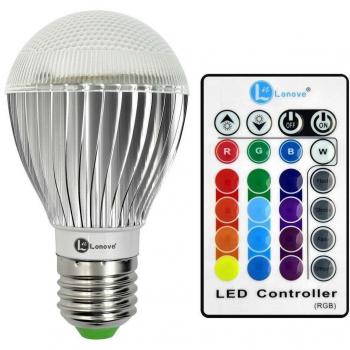 Bombilla LED Lonove RGB de 3 W 5 W 10 W B22 E14 para luz inteligente inalámbrica con control remoto IR CA 110 V 220 V, Plateado, 10W E27 RGB 10.0 watts 265 volts