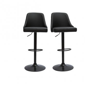 Miliboo - Set de 2 taburetes de cocina ajustable de poliuretano negro y metal negro