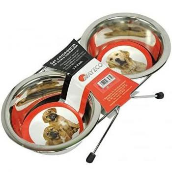 Set de Comederos Nayeco de Acero Inoxidable con Soporte, Doble, 2 x 350 ml