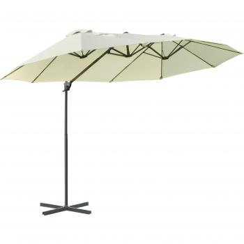 Outsunny Sombrilla Doble Parasol Inclinable con Manivela 270x440x250 cm con 12 Varillas de Acero para Jardín Patio Terraza Playa, Color Beige/Negro