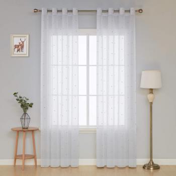 Deconovo Visillo Bordado con Anillas 140 X 245 Cm 1 Par Estrella Gris
