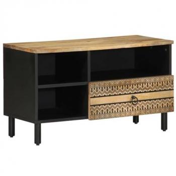 Mueble de TV madera maciza de mango rugosa negro 80x33,5x46 cm