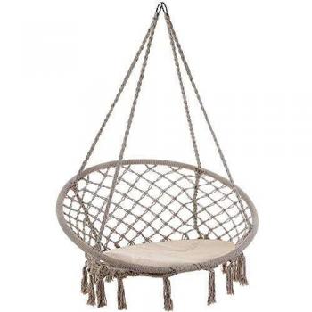 Silla Colgante Redonda Beige Ø61cm con Cojín y Capacidad de 150kg para Interior y Exterior - Detex