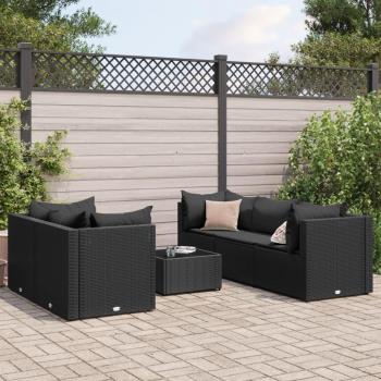 6-Piece Black Poly Rattan Garden Lounge Set with Cushions