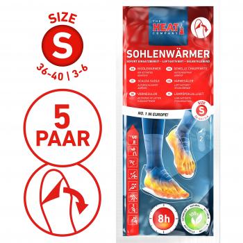 THE HEAT COMPANY Plantillas Calentadoras Adhesivas - EXTRA CÁLIDO - Calentadores Pies - 8 horas de pies calientes - calor instantáneo - activado por aire - puro natural - Tamaño SMALL: 36-40 - 5 pares