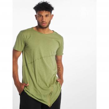 Urban Classics Men's Long Olive Front Zip T-Shirt