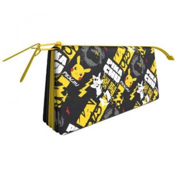 Estuche Escolar Triple Compartimento Pokémon Pikachu Amarillo