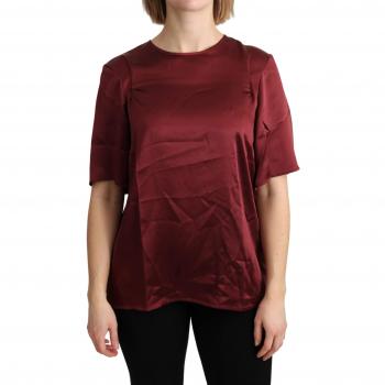 Dolce & Gabbana Bordeaux Roundneck Blouse Silk Top - IT46|XL, Female, Red, Size: L