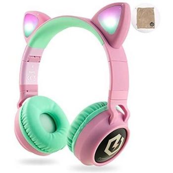PowerLocus Auriculares Bluetooth de Diadema para niños, Cascos Bluetooth Inalámbricos, Auditiva Límite de 85DB, Sonido Estéreo, con Micrófono, Micro SD, Plegable, Estuche Cascos para Movil, Tablet,PC
