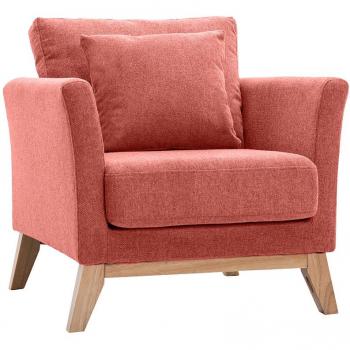 Sillón nórdico de tejido efecto aterciopelado texturizado terracota y madera clara OSLO