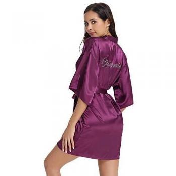 Vlazom Kimono Mujer Bata para Satin Mujer, Albornoces para Mujer de Batas Novia Boda de Pijamas para Kimono dama de honor Suave y Sexy,XL,Púrpura oscuro-dama de honor