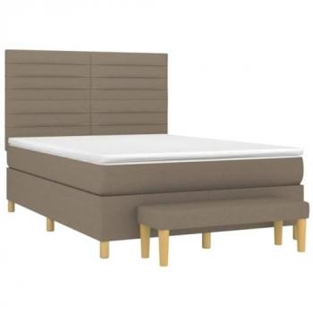 Cama Box Spring con Colchón Viscoelástico Espuma Protector Muelles Ensacados Adaptable Acolchado Reversible Tela Gris Taupe 140x190 cm