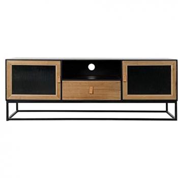 Mueble de TV DKD Home Decor Negro de Madera y Metal con Cristal (140 x 40 x 50 cm)