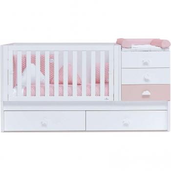 Cuna convertible Alondra Sero Bubble con cajones inferiores color rosa de 70x140cm