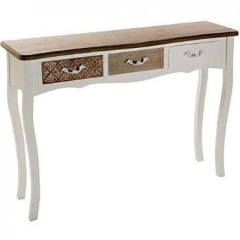 Mueble Recibidor Estrecho Versa Ailen con 3 Cajones de Madera, Color Marrón y Blanco - Medidas 78,5 x 109 x 30 cm