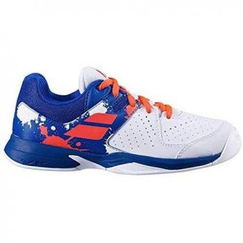 Zapatillas de Tenis para Niños Babolat Pulsion Indoor Blancas y Azules, Talla 37