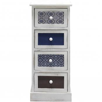 Mobili Rebecca Cofre de Cajones Blanco 4 Cajones Mesita de Madera Impresión 80x29x25, Chifonier Estrecho Blanco Azul Gris 4 Cajones, Cajonera Cómoda Blanca Imp
