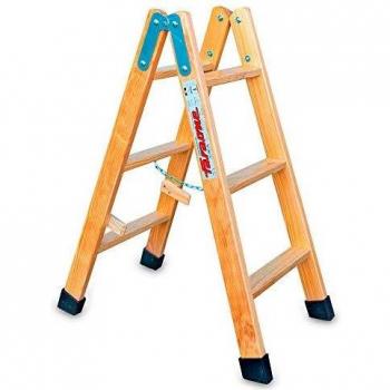 Faraone - Escalera Tijera Doble Subida - Madera Barnizada - Escalera Plegable LDB 03 - 3+3 Peldaños - 90x44x12 cm - Peldaños de 8 cm - Fabricada en Madera de Pino - Resistente y Duradera