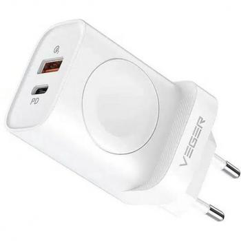Cargador USB e Inalámbrico VEGER VG-W002E - Potencia 25W, Carga Rápida 22.5W, Salidas USB-A y USB-C, Color Blanco