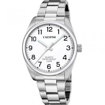 Reloj Calypso Basic K5862/1 Blanco Hombre - Acero Inoxidable, 41mm, Cuarzo, Caja de Acero Inoxidable 316l Plateado