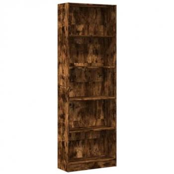 Estantería de madera de ingeniería roble ahumado 60x24x176 cm, marrón, librería, estante de almacenamiento