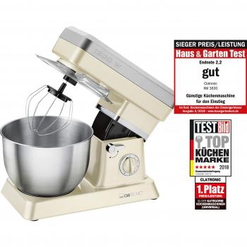 Clatronic KM 3630 - Batidora amasadora para repostería, 6.3 l, 8 velocidades, 1200 W, color beige