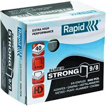 Rapid grapas SuperStrong 9/8, 8 mm de largo, 5000 piezas, 40 hojas, Fuerte Alambre, 24871000
