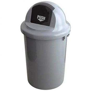 Contenedor de Basura con Tapa Push, 60 L, Altura 810 mm, Diámetro 450 mm, Plástico