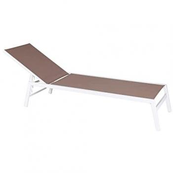 Tumbona Thais Blanco Taupé 199 x 61 x 30 cm, apilable y reclinable, de aluminio blanco y textileno marrón topo