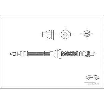 Latiguillo de freno CORTECO 19032321 - Longitud: 600 mm, Material: goma, Conectores: metálicos, Presión máxima: 10 bar, Aplicación: sistemas de frenos hidráulicos