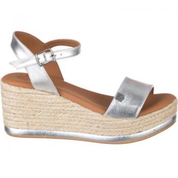 Sandalias de Mujer POPA Cuña Baja Arambol Laminado Plata