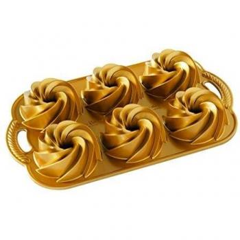 Molde Mini Bundtlette Heritage de Nordic Ware - 6 Cavidades, Antiadherente, Dorado