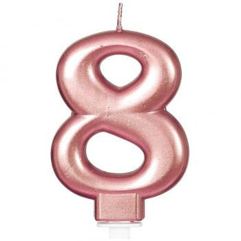Vela Metalizada Oro y Rosa Número 8, de 8 cm
