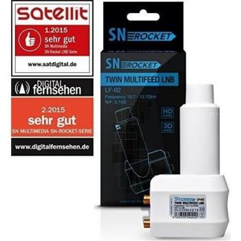 SN Rocket Twin LNB LF-02 40mm Feed 0.1db Full HD 3D vergoldete Anschlüsse
