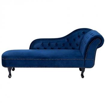 Chaise Lounge Chesterfield de Terciopelo Azul con Botones Versión Derecha Nimes