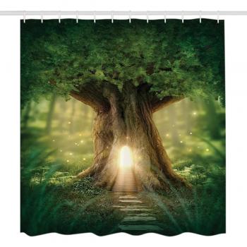 Rainbrace Badezimmer Duschvorhang, Anti-Schimmel 100% Polyester Badewanne Duschvorhänge, 3D Effekt und Digitaldruck, Wasserdicht mit 12 weißen Haken, Regen fällt auf den Berg