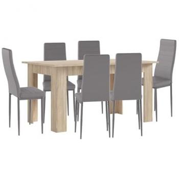 Pack Mesa de Comedor o Cocina Cambria + 6 Sillas en Polipiel y Metal Gris