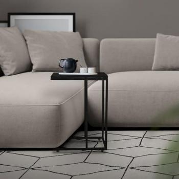 Mesa Auxiliar en Forma de C Negra 45 x 25 x 64 cm de Metal y Madera, Diseño Industrial para Salón o Dormitorio