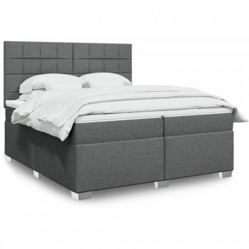 Cama box spring de muelles con colchón gris oscuro 200x200 cm Tela