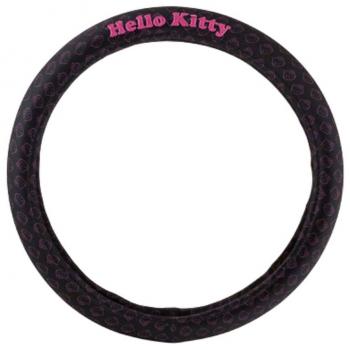 HELLO KITTY KIT3019 Funda de Volante Negra con Detalles en Rosa para Coche Universal