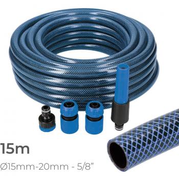 Kit de manguera de jardín Blue interior ø15mm. exterior ø20mm (5/8) rollo 15m con accesorios EDM