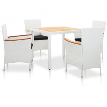 Set de comedor de jardín 5 piezas ratán sintético blanco