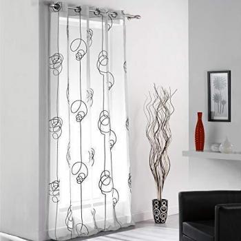 Douceur D'Intérieur 1622788 - Visillo con anillas , Looping , Visillo Estampado Transfer, Blanco/Negro, 140 X 240 Cm