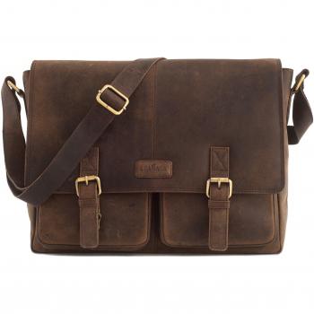 LEABAGS Bolsa de Hombro de Cuero de Cambridge I Bolsa para portátil de hasta 15 I Bolsa de mensajería de auténtico Cuero de búfalo con Aspecto Vintage I Bolsa de Cuero I Bolsa de Hombro I 38x10x31cm