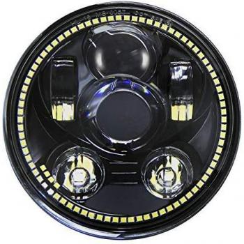 Wisamic 5-3/4 5.75 pulgada Faros LED Compatible con Harley Davidson Dyna Street Bob Super Wide Glide Low Rider Night Rod Tren Softail Deuce Custom Sportster Iron 883-negro con halo