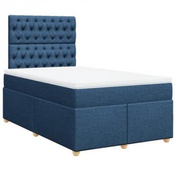 Cama box spring con colchón de muelles en tela azul 120x200 cm