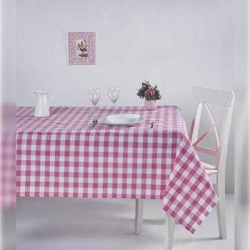 Mantel de Algodón Rosa y Blanco 160 x 220 cm con Diseño de Cuadros