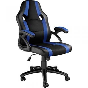 Silla de oficina Benny - Diseño moderno y ergonómico, estructura robusta y resistente, cómodo acolchado, suave revestimiento de polipiel, inserciones de tela de malla transpirable, poliuretano negro/azul, silla