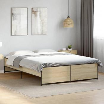 Cama Sonoma de roble 160x200 cm, estructura de madera de ingeniería y metal, color marrón