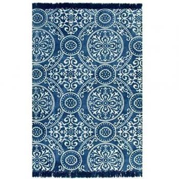 vidaXL Alfombra Algodón Kilim 120x180cm Estampado Azul Decoración Casa Hogar